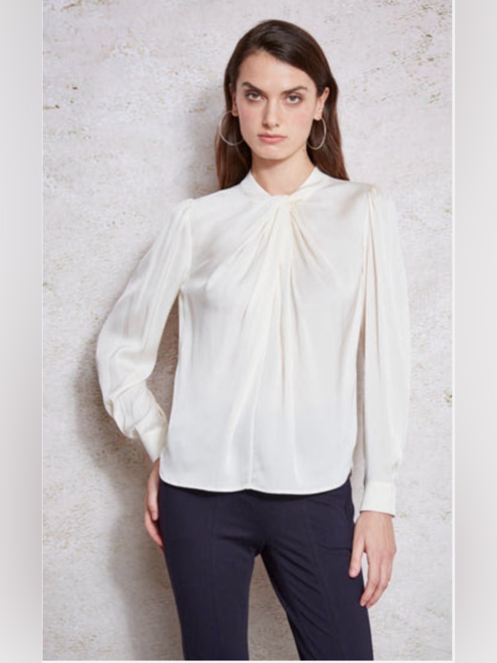 Elie Tahari Silk Twist Neck Blouse, L